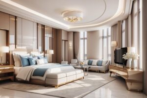 3d rendering luxury modern bedroom suite hotel with tv cabinet 974729 31107
